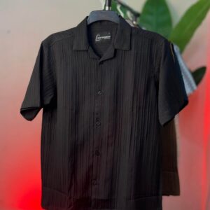 DROP SHOULDER CUBAN SHIRT (OVERSIZED) – Dark Black